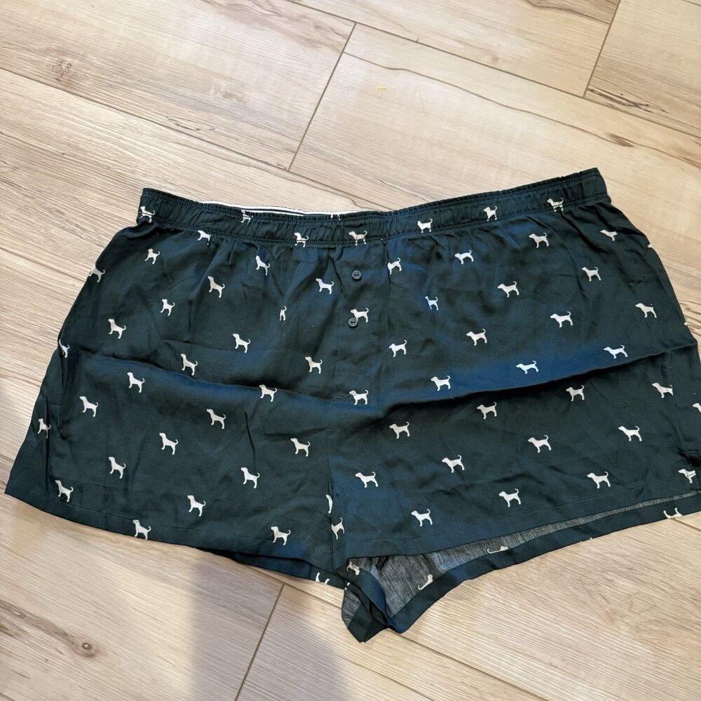 VS Victorias Secret Pink silky Sleep Boxy Short Shortie Pure GREEN  Dogs XL